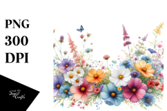 Abstract Watercolor Colorful Wild Flowers, Transparent PNG Product Image 1