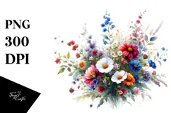 Abstract Watercolor Colorful Wild Flowers, Transparent PNG Product Image 1