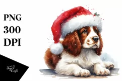 a Cute Sitting Brittany with Santa Hat PNG Product Image 3