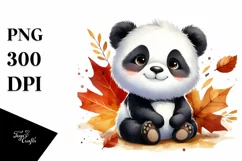 Cute Baby Panda with Autumn Leaves | Clipart Product Image 1