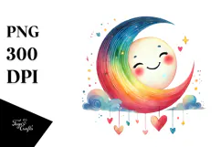 Colorful Smiling Moon with Hearts, PNG Product Image 1