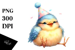 Colorful Watercolor Bird with Party Hat, Transparent PNG Product Image 1