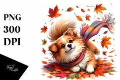 tumbling Cute Dog with Autumn Leaves PNG Product Image 3