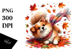 tumbling Cute Dog with Autumn Leaves PNG Product Image 1
