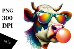 Cow Portrait with Sunglasses and Chewing Gum | Clipart Product Image 1