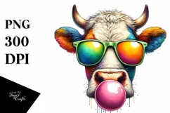 Cow Portrait with Sunglasses and Chewing Gum | Clipart Product Image 3