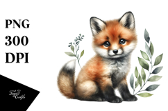 Baby Fox with Big Eyes, Digital Watercolor PNG Product Image 1