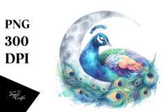 Vibrant Watercolor Pastel Peacock | Sublimation | Clipart Product Image 1