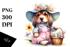 Easter Baby Bloodhound Watercolor, PNG Product Image 1