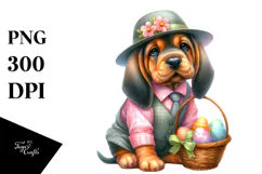 Easter Baby Bloodhound Watercolor, PNG Product Image 1