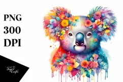 Vibrant Koala Abstract Clipart Half Made of Flowers Product Image 1
