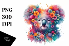 Vibrant Koala Abstract Clipart Half Made of Flowers Product Image 3