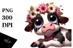 Holstein Cow with Flower Crown PNG Product Image 1