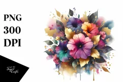 Vibrant Bouquet with Petunia | Gold Foil Clipart Product Image 3