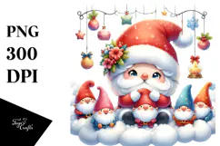 Cute Santa with Christmas Gnomes PNG Product Image 1