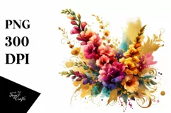 Vibrant Snapdragon Bouquet Gold Foil Abstract Clipart Product Image 3