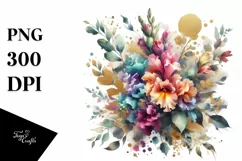 Vibrant Snapdragon Bouquet Gold Foil Abstract Clipart Product Image 1