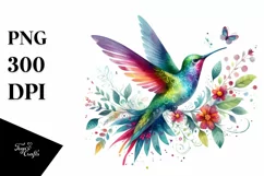 Colorful Watercolor Hummingbird Clipart Product Image 3