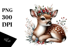 Adorned Baby Deer with Big Eyes, Digital Watercolor PNG Product Image 1