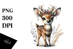 Adorned Baby Deer with Big Eyes, Digital Watercolor PNG Product Image 1