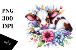 Sleeping Baby Cow Clipart Product Image 3