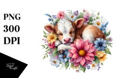 Sleeping Baby Cow Clipart Product Image 3