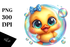 Baby Duck with Soap Bubble, Vibrant Watercolor PNG Product Image 1