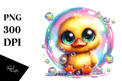 Baby Duck with Soap Bubble, Vibrant Watercolor PNG Product Image 1
