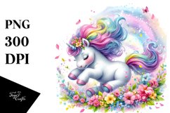 Tumbling Baby Unicorn with Spring Petals | Clipart Product Image 3
