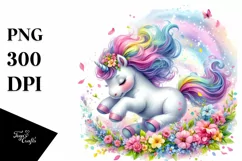 Tumbling Baby Unicorn with Spring Petals | Clipart Product Image 3