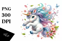 Tumbling Baby Unicorn with Spring Petals | Clipart Product Image 1