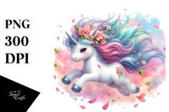 Tumbling Baby Unicorn with Spring Petals | Clipart Product Image 1