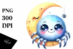 Colorful Baby Spider Resting by Moon | Sublimation | Clipart Product Image 1