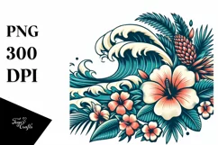 Retro Tropical Flower Waves | Clipart Product Image 1