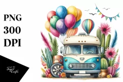 Vintage RV Balloons Watercolor Clipart Product Image 1
