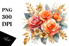 Vibrant Orange Roses Watercolor PNG Product Image 1