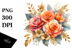Vibrant Orange Roses Watercolor PNG Product Image 1