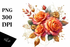 Vibrant Orange Roses Watercolor PNG Product Image 1