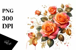 Vibrant Orange Roses Watercolor PNG Product Image 1