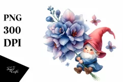 Colorful Cute Gnome Floating with Delphinium | Sublimation | Product Image 3