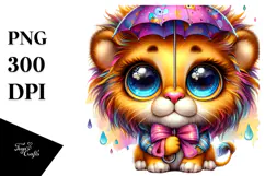 Cute Baby Lion with Tiny Umbrella PNG Product Image 1
