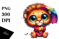 Cute Baby Lion with Tiny Umbrella PNG Product Image 1