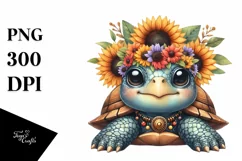 Cute Baby Turtle with Sunflower Wreath | Clipart Product Image 3