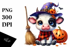 Cute Baby Cow Dressed for Halloween | Sublimation | Clipart Product Image 1