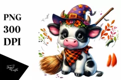 Cute Baby Cow Dressed for Halloween | Sublimation | Clipart Product Image 1