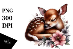 Baby Deer Sleeping on Flower PNG Product Image 1