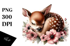 Baby Deer Sleeping on Flower PNG Product Image 1
