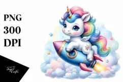 Baby Unicorn with Rocket Ship PNG Product Image 3