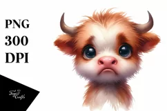 Funny Baby Face Expressive Highland Cow PNG Product Image 1