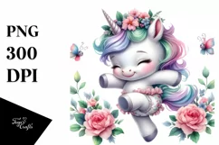 Cute Baby Unicorn Dancing with Flowers | Clipart Product Image 3